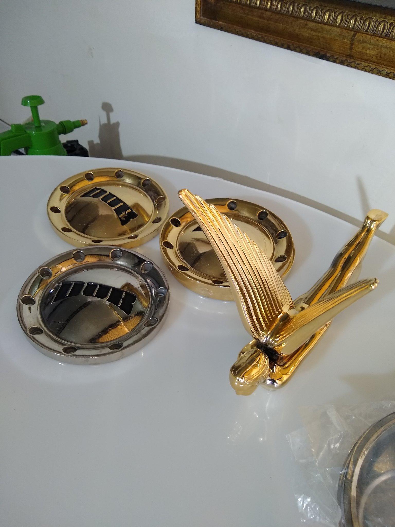 ChromeKarats gold plating work — Corvette 327 Cross-Flags Gold Emblems